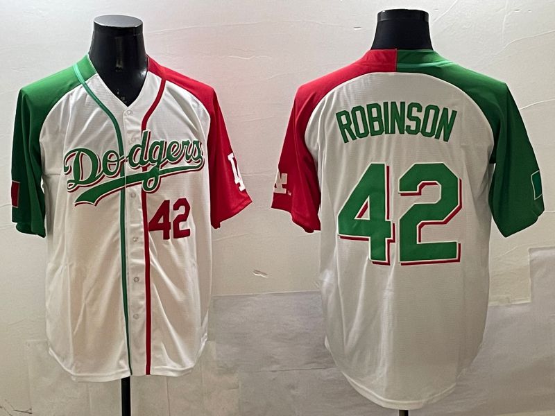 Men Los Angeles Dodgers #42 Robinson White Green Game 2025 Nike MLB Jersey style 7->los angeles dodgers->MLB Jersey